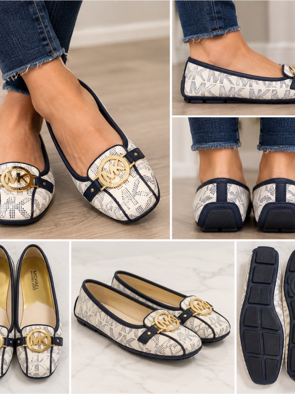Michael Kors Women's Navy & Cream Logo Moccasin Flats